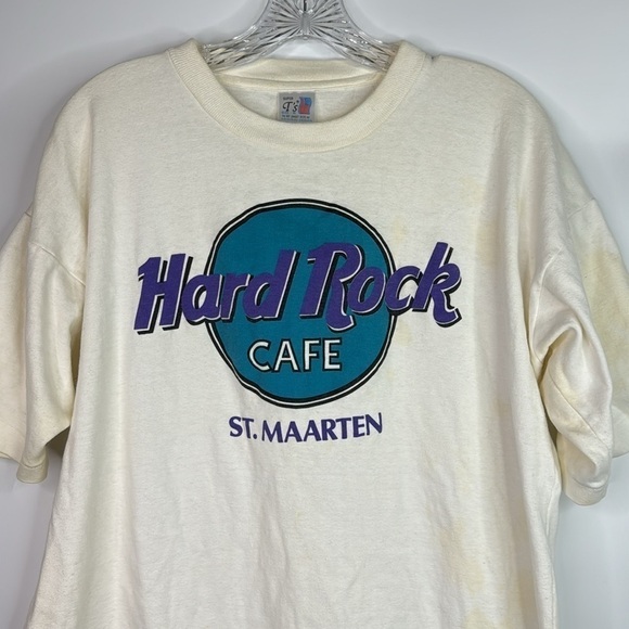 Vintage Super T's Hard Rock Cafe St. Marten White Grunge Tshirt XL - Picture 2 of 12